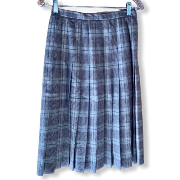 Vintage Schrader Sport New York Plaid Pleated Skirt Preppy Academia Tan Size 8 - Picture 1 of 13